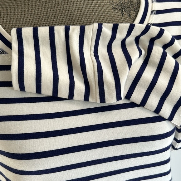 Stella & Dot Navy Blue/White Stripe Crush It Gold Side Zippered Sweatshirt Sz L - Picture 5 of 10